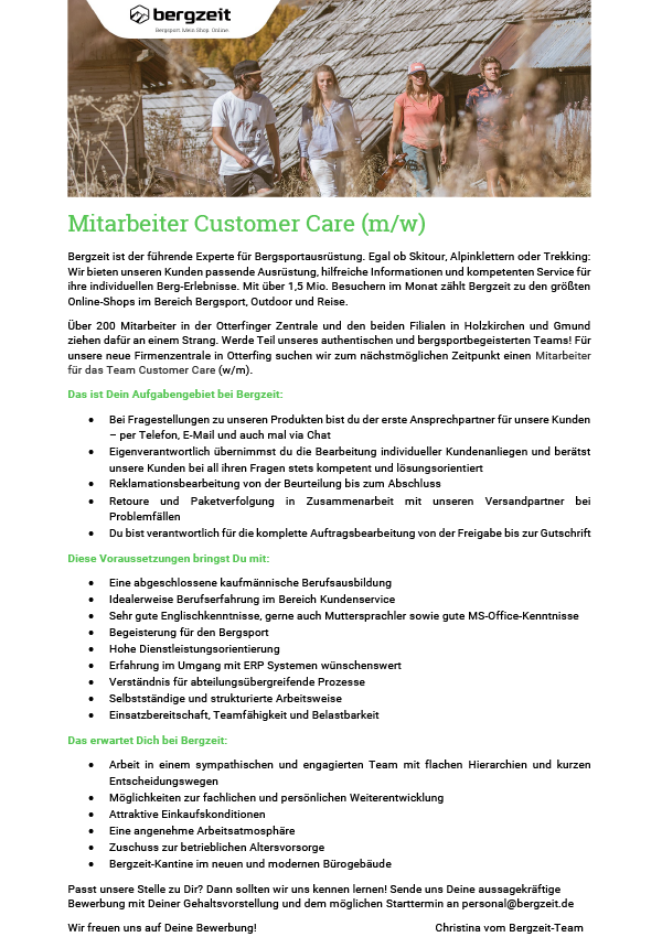 Mitarbeiter Customer Care (m/w)