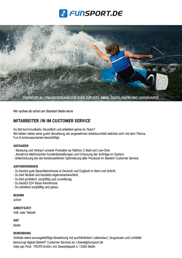 MITARBEITER /IN IM CUSTOMER SERVICE
