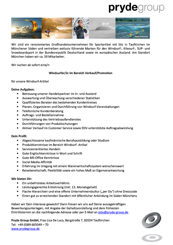 Windsurfer/in im Bereich Verkauf/Promotion