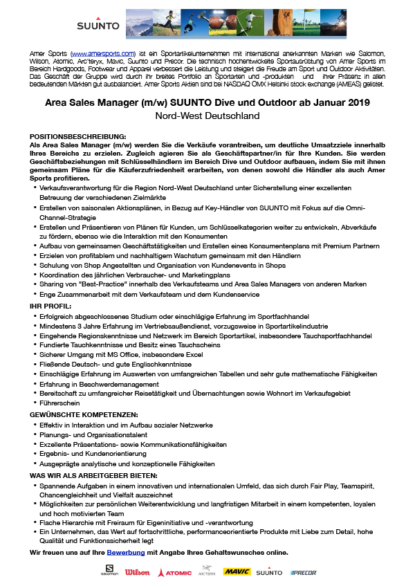 Area Sales Manager Suunto & Dive